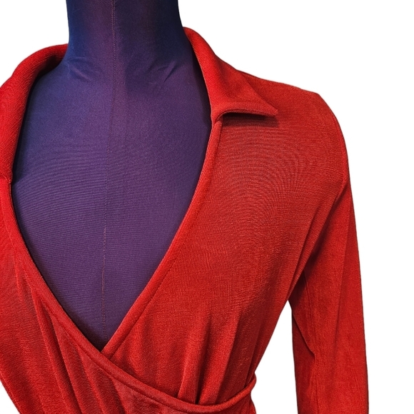 Wild Fable Red Faux Wrap Long Balloon Sleeve Dress Size Medium Women's - Picture 3 of 10